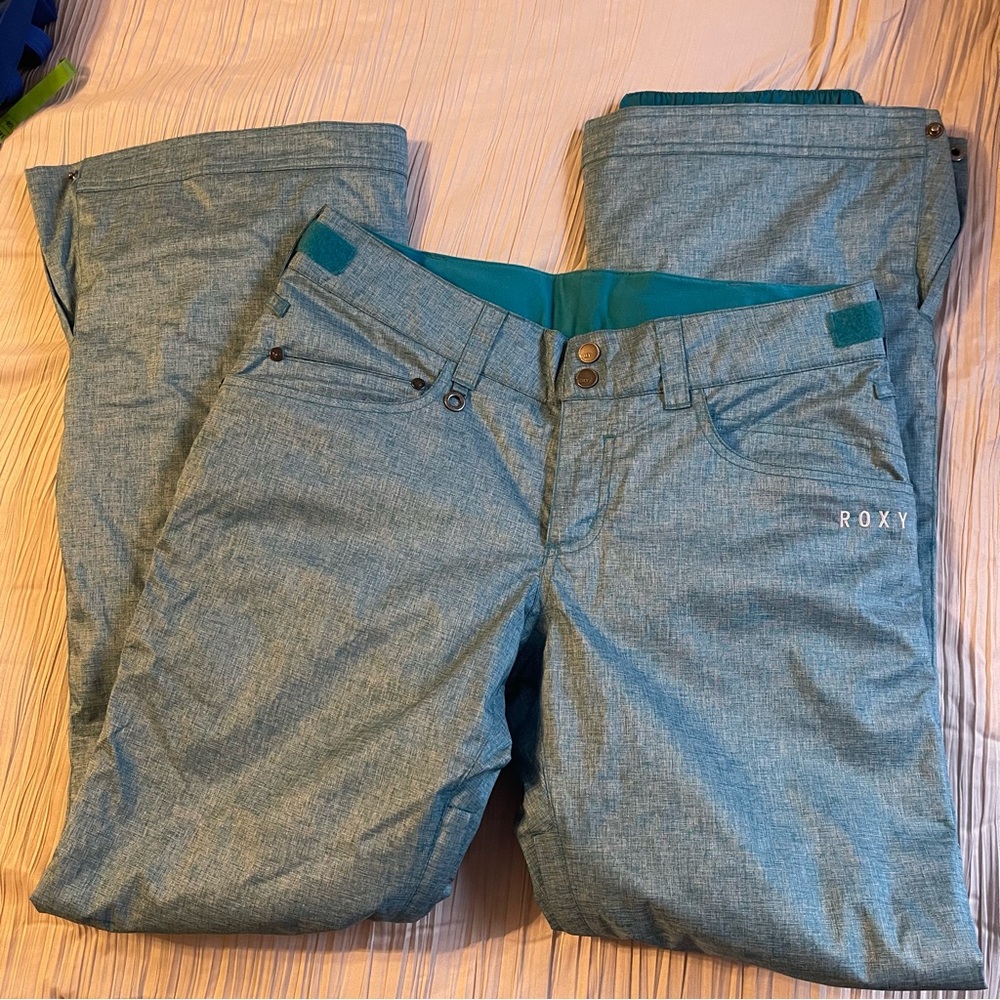 Roxy slim fit turquoise green snow board ski pants 10k size small